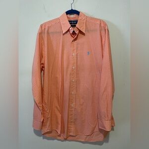 Ralph Lauren Vtg. 90s Orange Gingham Button Down Long Sleeve Men’s Shirt. Size M